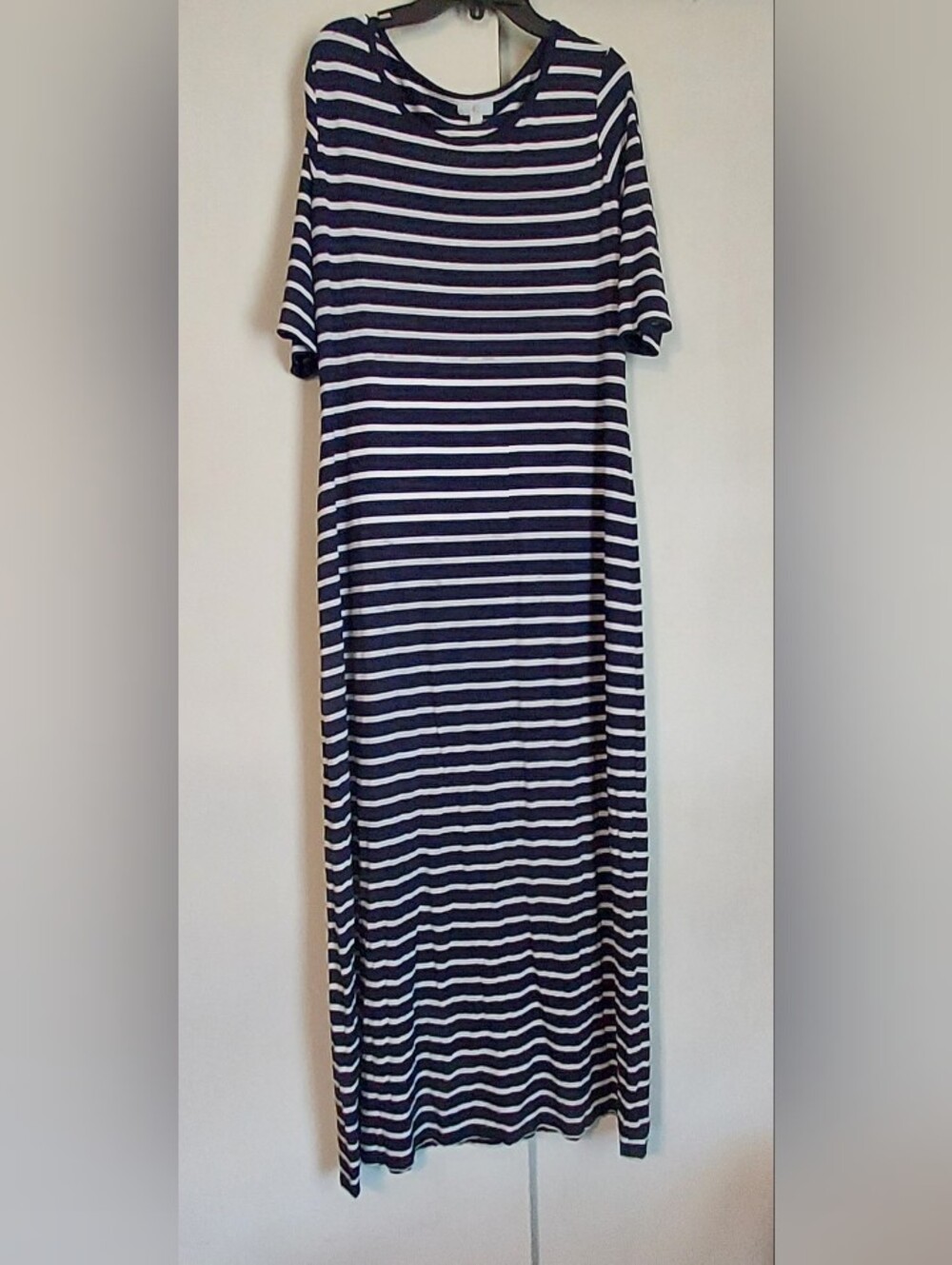 Charming Charlie Striped Navy and White Maxi Dress - Casual Pull-On Large